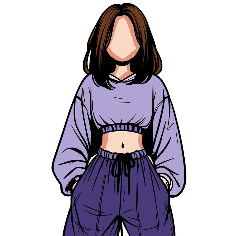 realistic girl faceless with baggy pants and a crop top