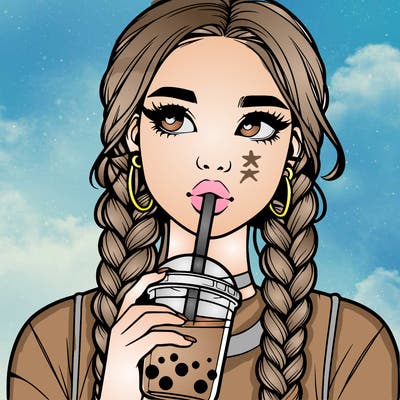 realistic girl with braided hair drinking boba