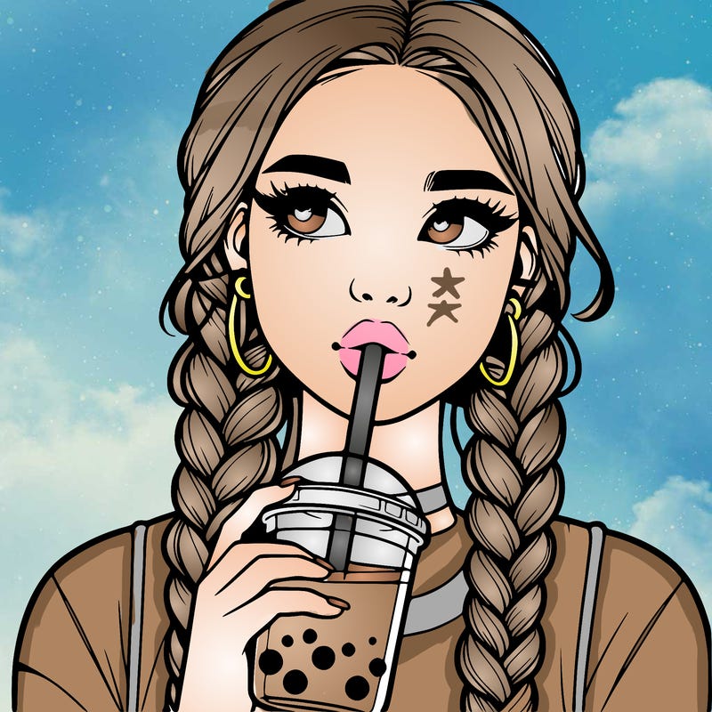 realistic girl with braided hair drinking boba