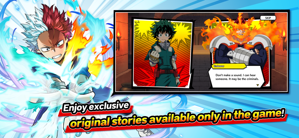 MY HERO ULTRA IMPACT - Arte del personaje de Todoroki y diálogo de historia original con Deku y Endeavor en My Hero Ultra Impact