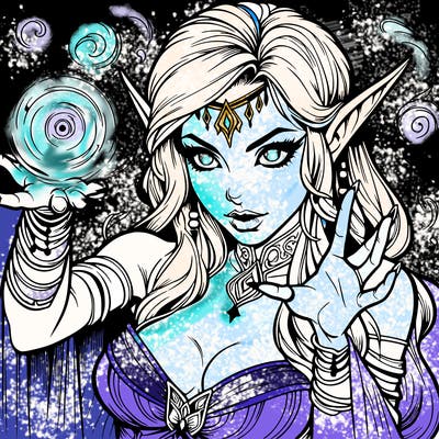 realistic scary beautiful elf sorceress casting spell