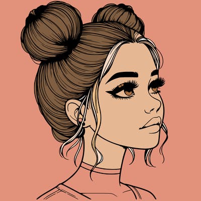 realistic girl with buns on the top of her head