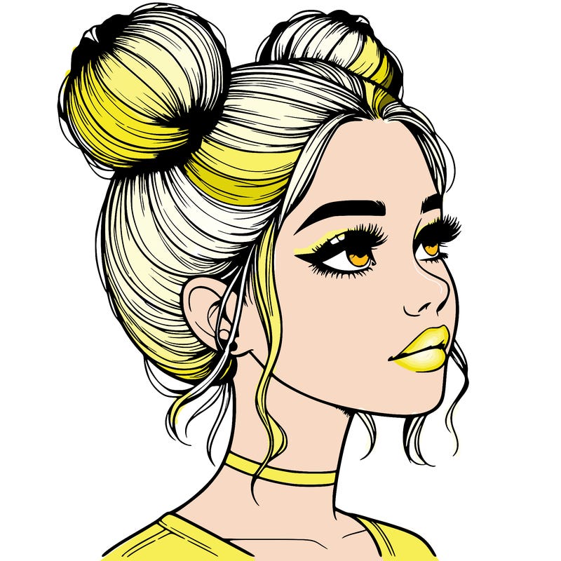 realistic girl with buns on the top of her head