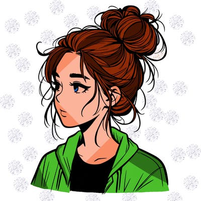 realistic teenage girl with a messy bun