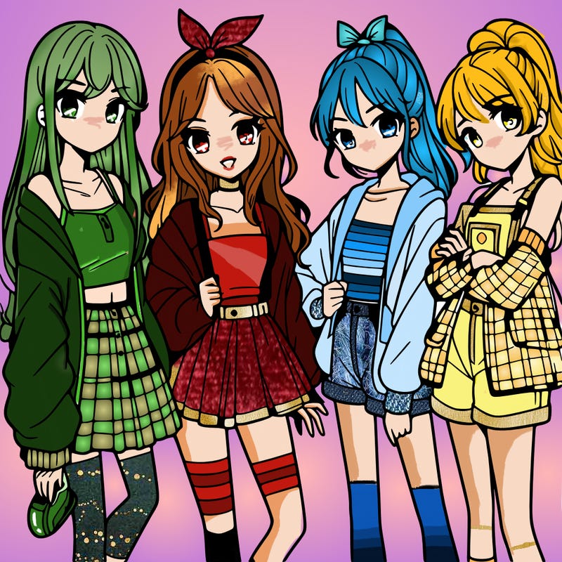 teen manga girls group of 4