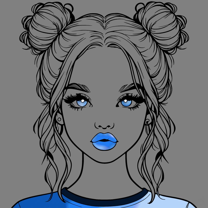realistic girl with two buns in hair and lips