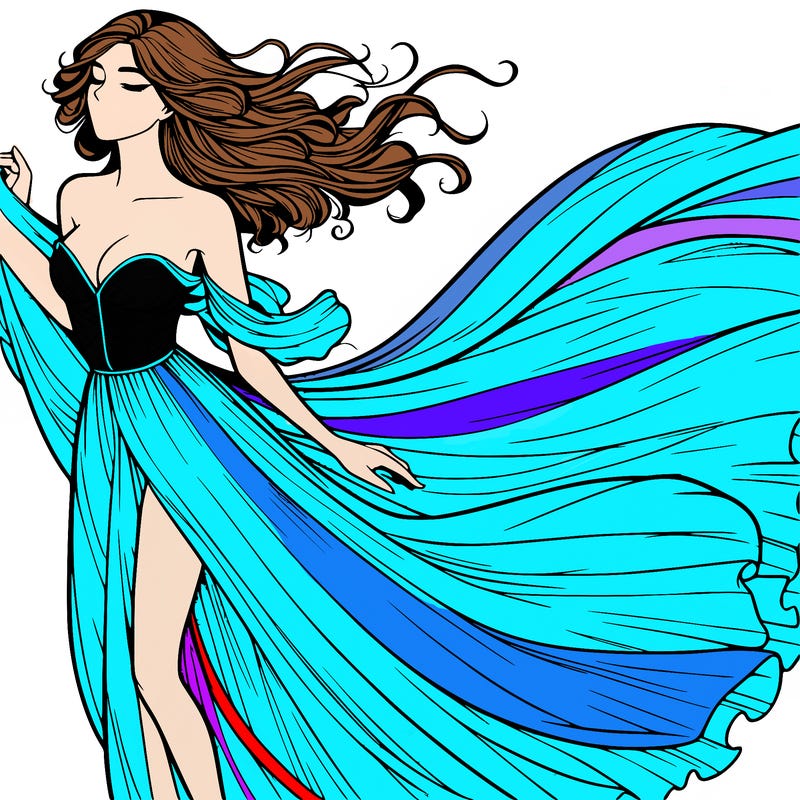 realistic woman in dress flowing the the wind