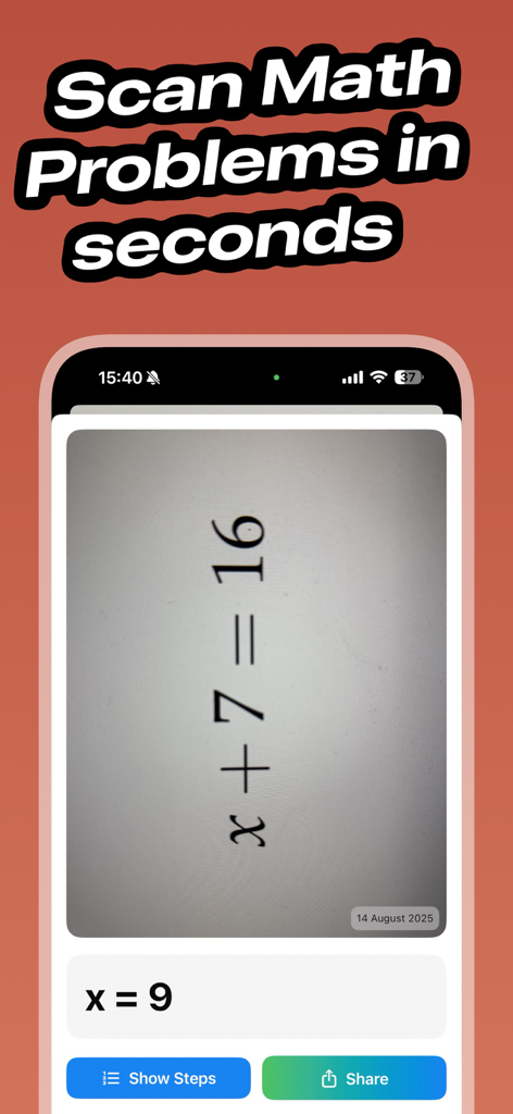 Photo Math Solver - MathCam - App MathCam che scansiona un'equazione algebrica per fornire una soluzione istantanea e una guida passo dopo passo