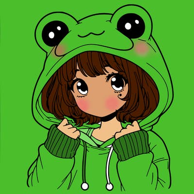a cute teenage girl wearing a frog hoodie