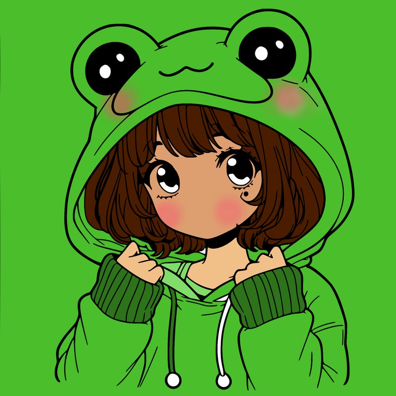 a cute teenage girl wearing a frog hoodie