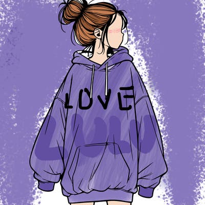 realistic girl with a oversized sweatshirt on and a bun