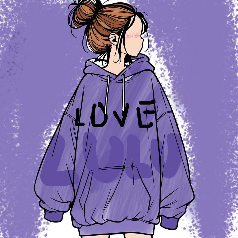 realistic girl with a oversized sweatshirt on and a bun