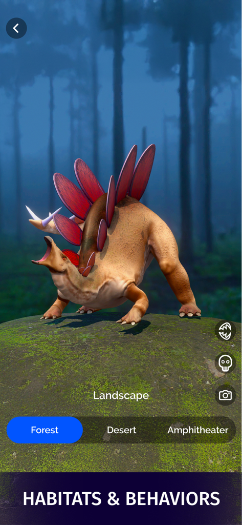 Dinosaur World Alive AR: Facts - Stegosaurus dinosaur in a forest habitat