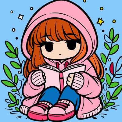 girl in oversized hoodie reading a book