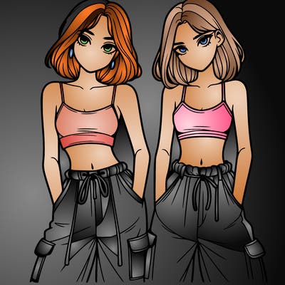 two girls with crop top with baggy pants