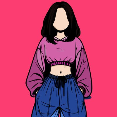 realistic girl faceless with baggy pants and a crop top