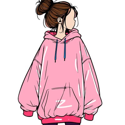 realistic girl with a oversized sweatshirt on and a bun