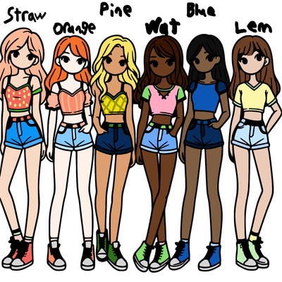 a group of girls wearing crop tops and shorts