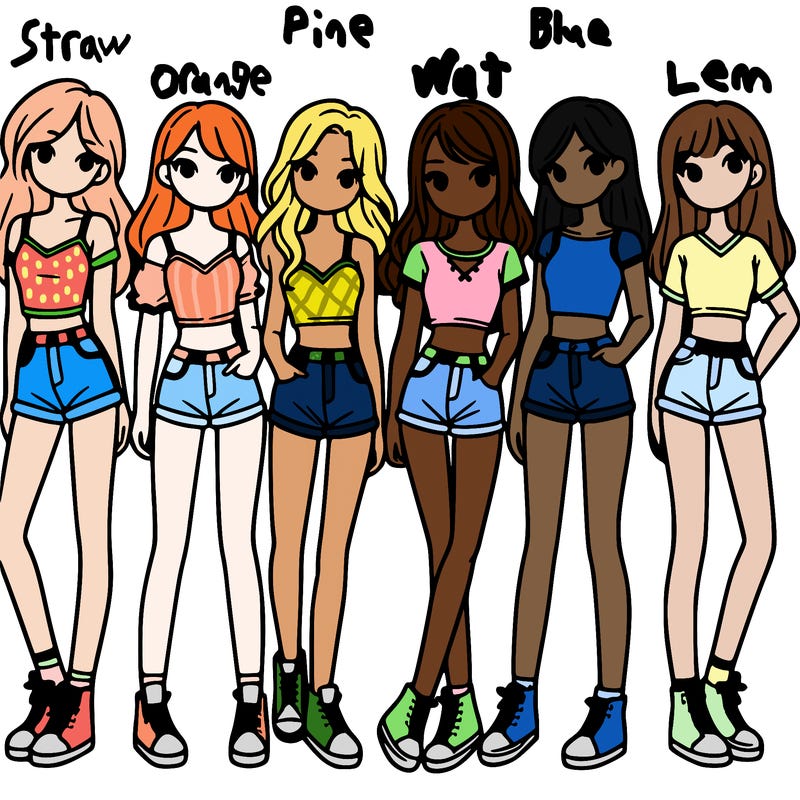 a group of girls wearing crop tops and shorts