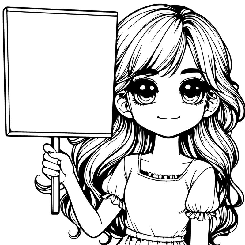 realistic pretty girl holding up blank sign