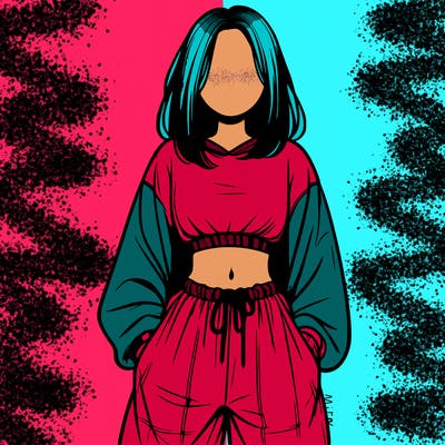realistic girl faceless with baggy pants and a crop top