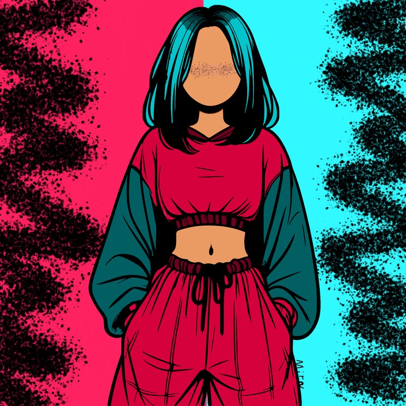 realistic girl faceless with baggy pants and a crop top