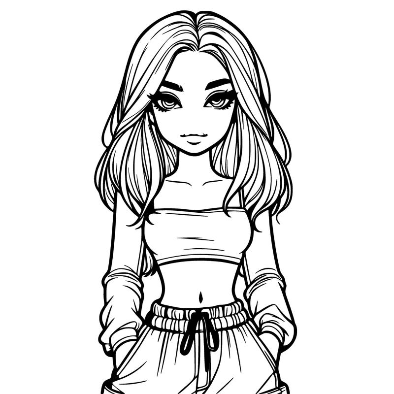 realistic girl with crop top and baggy pants