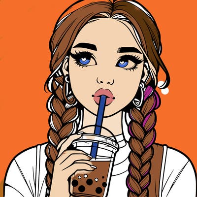 realistic girl with braided hair drinking boba