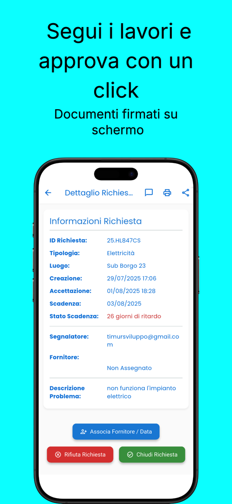 Gemini Smart - Interface do aplicativo móvel Gemini Smart mostrando informações detalhadas de solicitação de serviço e opções de gerenciamento de manutenção