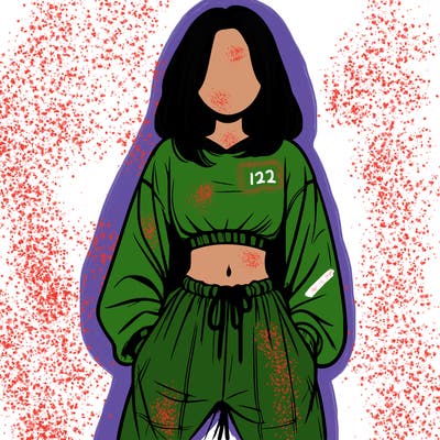 realistic girl faceless with baggy pants and a crop top