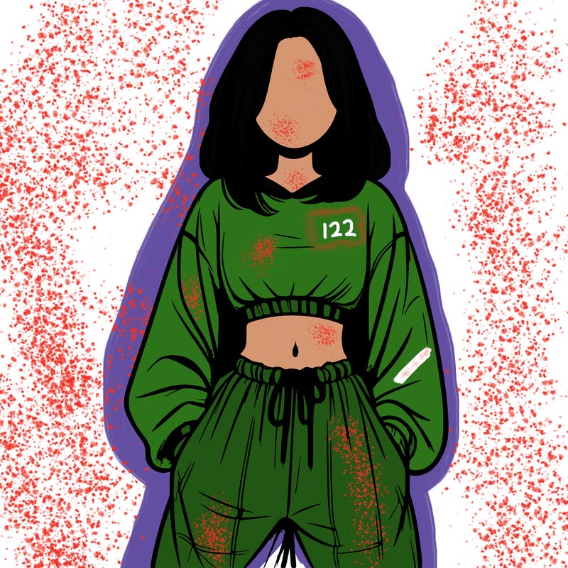 realistic girl faceless with baggy pants and a crop top