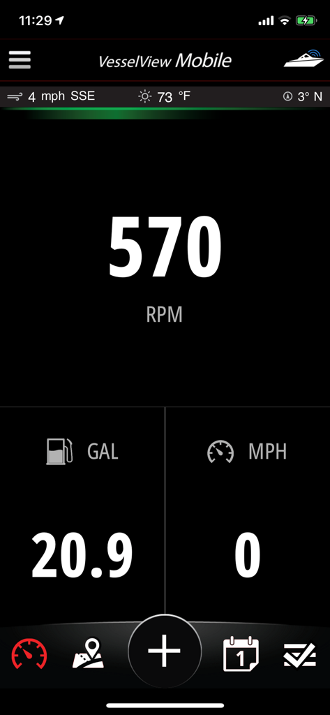 VesselView Mobile - VesselView Mobile app dashboard displaying real-time engine RPM fuel levels and vessel speed
