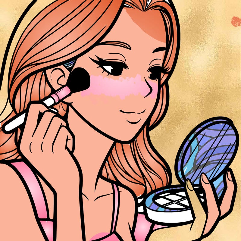 little girl putting on makeup