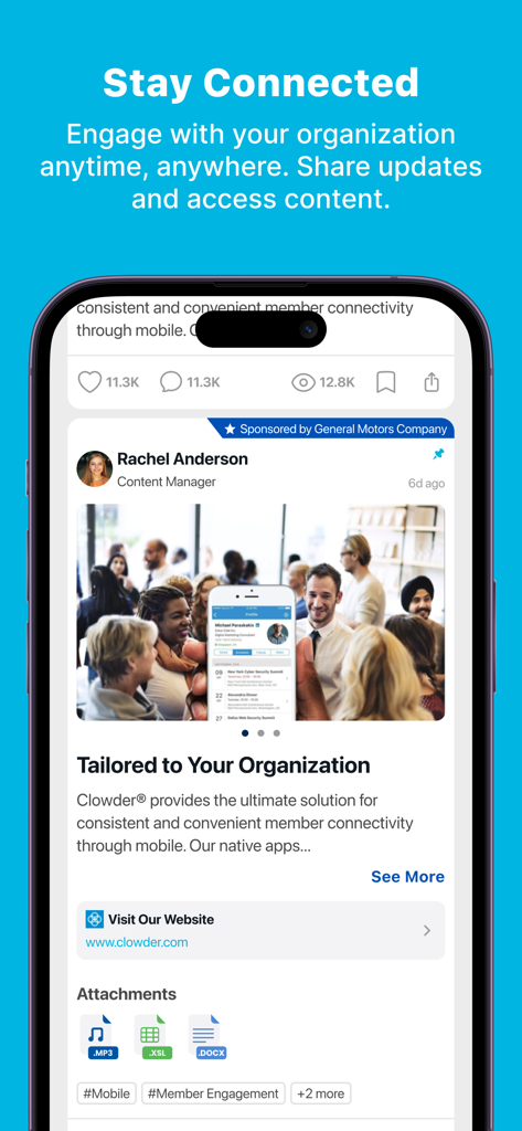 ICPC - ICPC app screen displaying a professional news feed for community engagement and member updates