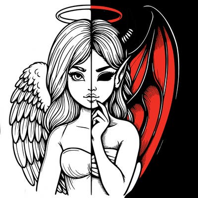 realistic angel half demon