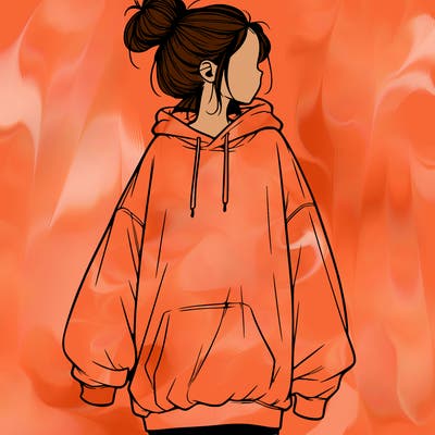 realistic girl with a oversized sweatshirt on and a bun