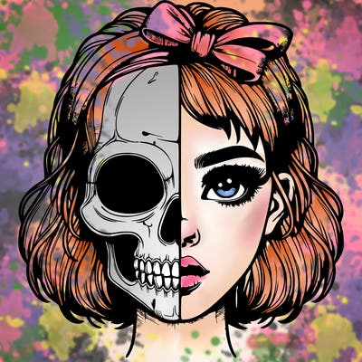 realistic girl with half skull mask