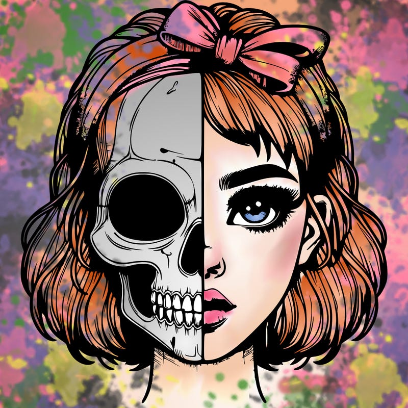 realistic girl with half skull mask