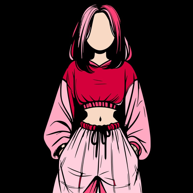 realistic girl faceless with baggy pants and a crop top