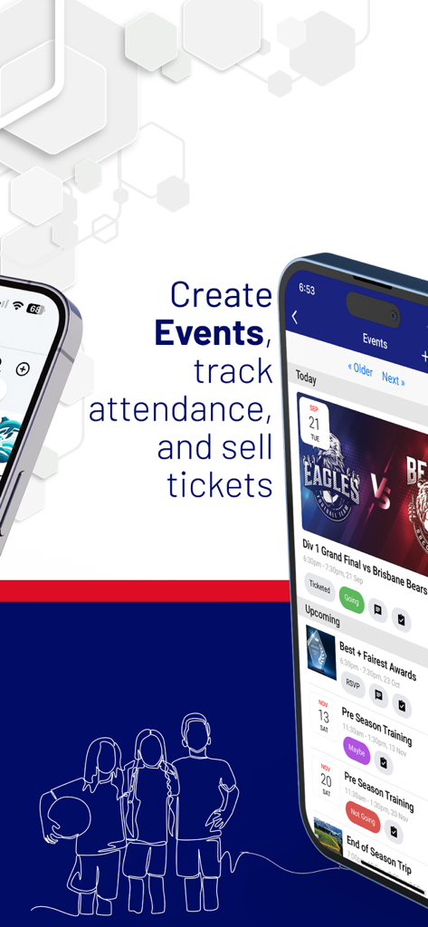 Stack Team Appのイベント管理と出欠確認追跡インターフェース。