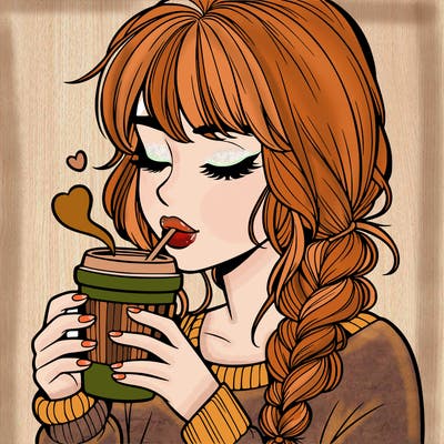 realistic girl drinking coffee