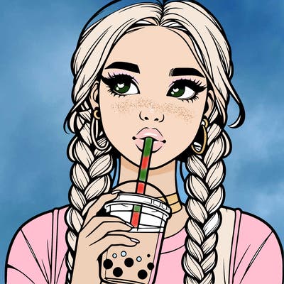 realistic girl with braided hair drinking boba