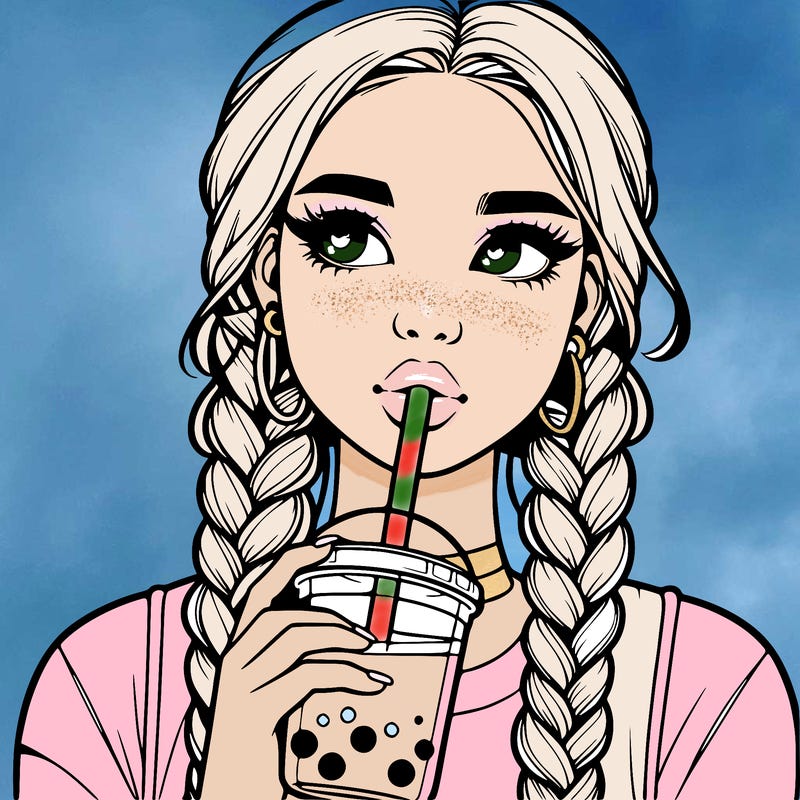 realistic girl with braided hair drinking boba