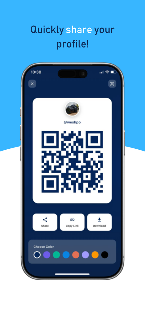 Wesh - Wesh app screen displaying a profile QR code with share and customize features