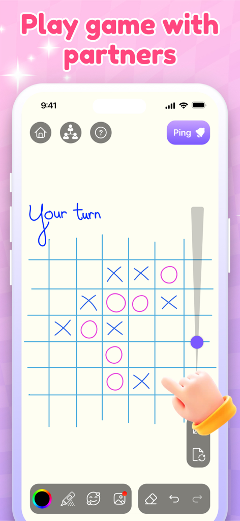 Zumee - Lockscreen Drawing - A mobile interface of the Zumee app showing a drawing grid for playing a collaborative game with a partner
