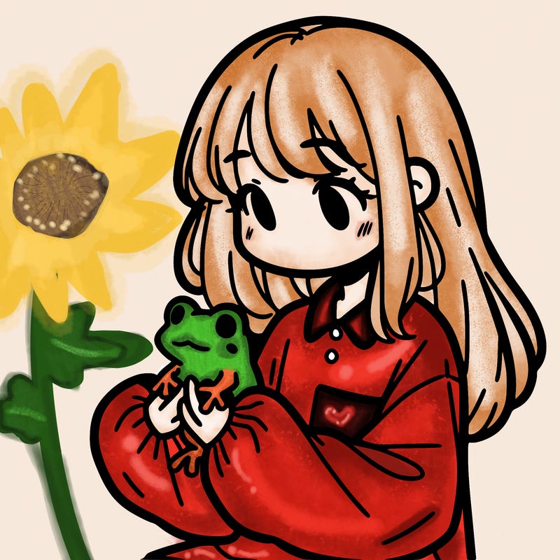 girl with long hair and a oversized shirt. and she is holding a frog