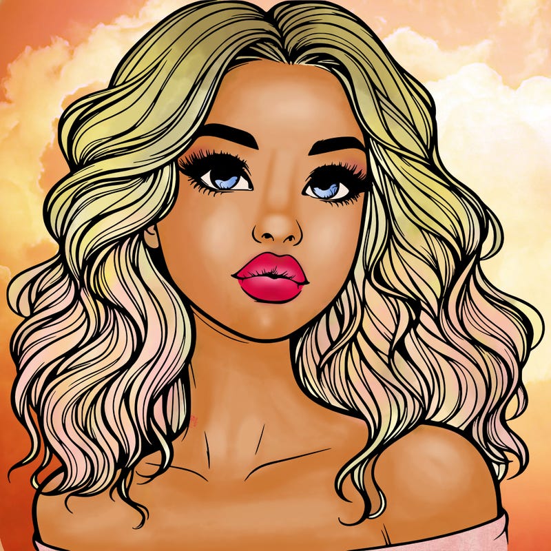 realistic girl with wavy hair and lips