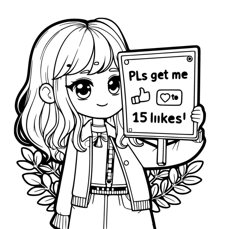 realistic girl holding up a sign that says “pls get me to 15 likes!”