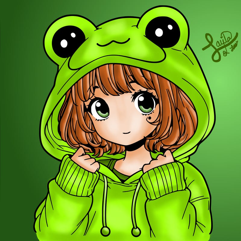 a cute teenage girl wearing a frog hoodie