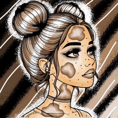 realistic girl with buns on the top of her head